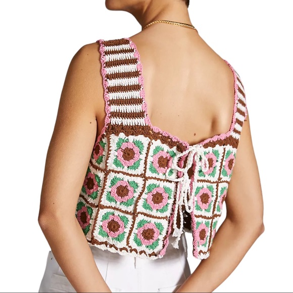 HP 🥳 New Anthropologie Maeve Crochet Floral M/Lg Pink Stripe Tank Sweater Vest - Picture 7 of 12